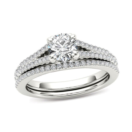 1 CT. T.W. Diamond Split Shank Bridal Set in 14K White Gold