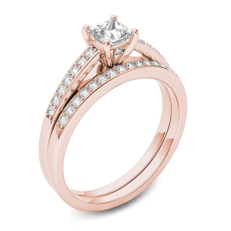 5/8 CT. T.W. Princess-Cut Diamond Bridal Set in 14K Rose Gold