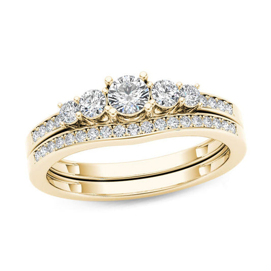 1/2 CT. T.W. Diamond Five Stone Bridal Engagement Ring Set in 14K Gold