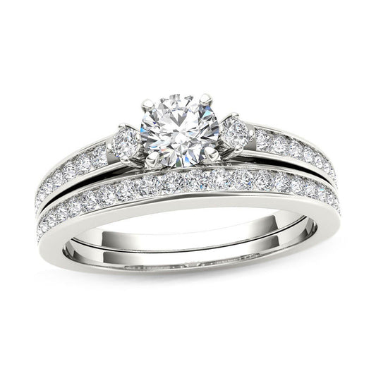 1 CT. T.W. Diamond Bridal Engagement Ring Set in 14K White Gold