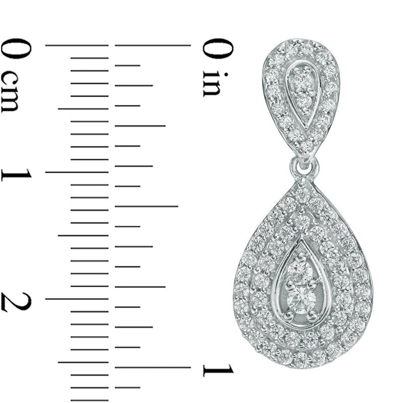 1 CT. T.W. Composite Diamond Frame Pear-Shaped Drop Earrings in 10K White Gold