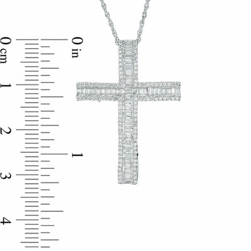 0.88 CT. T.W. Baguette Natural Diamond Cross Pendant in 10K White Gold