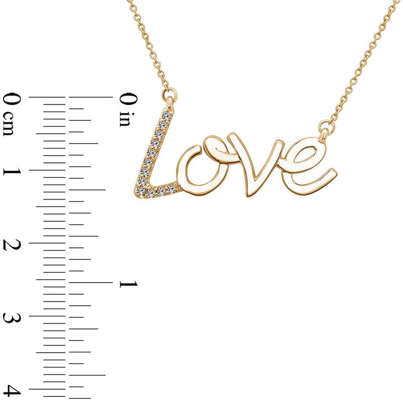 0.13 CT. T.W. Natural Diamond "Love" Necklace in 14K Gold