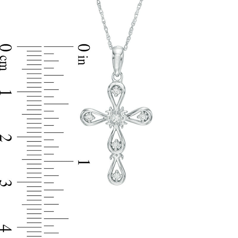 0.1 CT. T.W. Natural Diamond Open Frame Cross Pendant in Sterling Silver