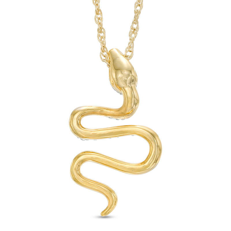 0.1 CT. T.W. Natural Diamond Snake Pendant in 10K Yellow Gold