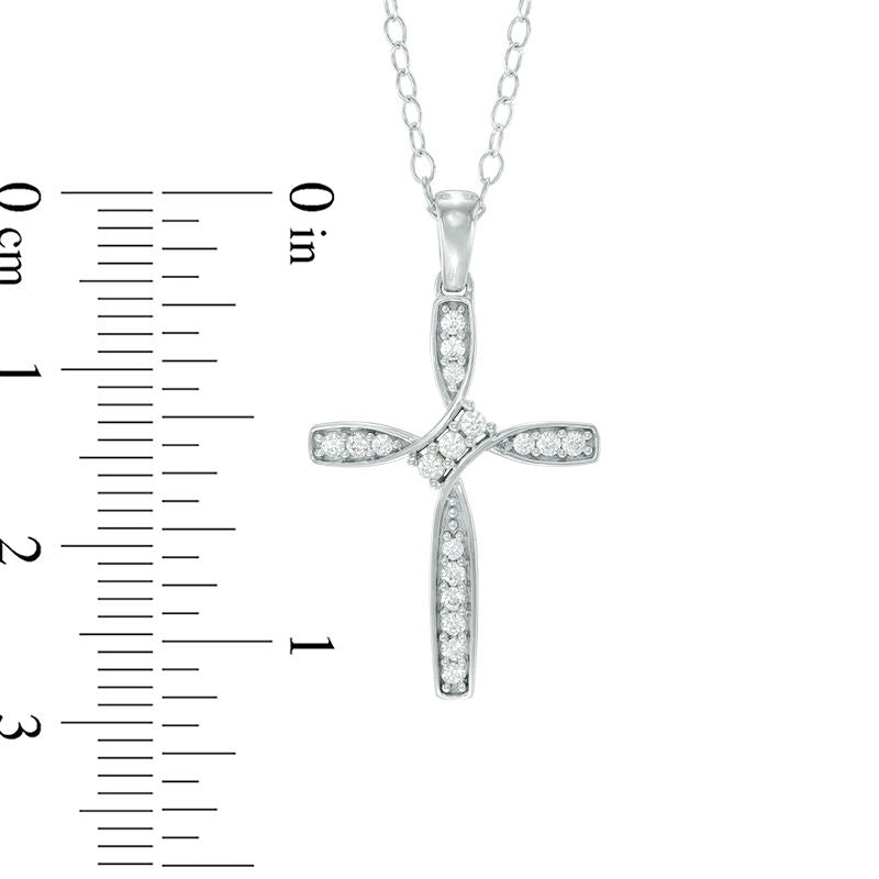 0.2 CT. T.W. Natural Diamond Bypass Cross Pendant in Sterling Silver