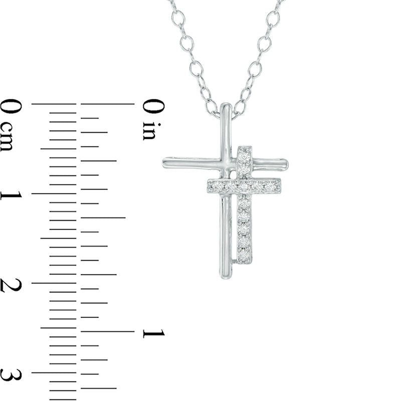 0.13 CT. T.W. Natural Diamond Double Cross Pendant in Sterling Silver