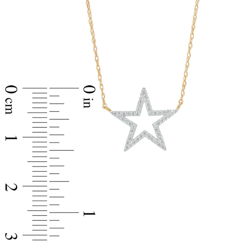 0.1 CT. T.W. Natural Diamond Star Outline Necklace in 10K Yellow Gold