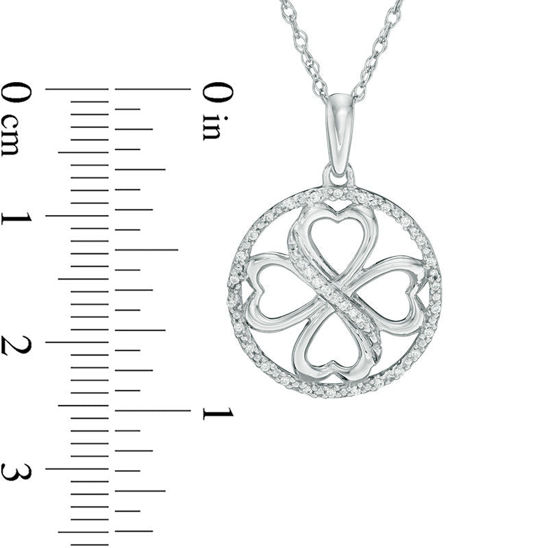 0.1 CT. T.W. Natural Diamond Heart-Shaped Four Leaf Clover Circle Pendant in Sterling Silver