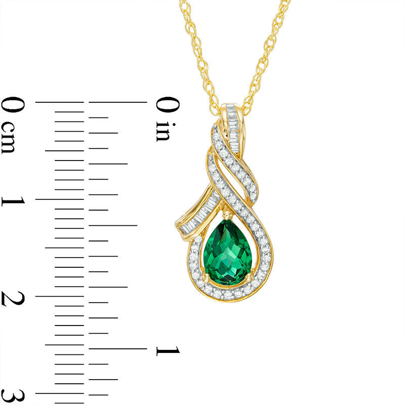 Pear-Shaped Lab-Created Emerald and White Sapphire Cascading Teardrop Pendant in Sterling Silver with 14K Gold Plate