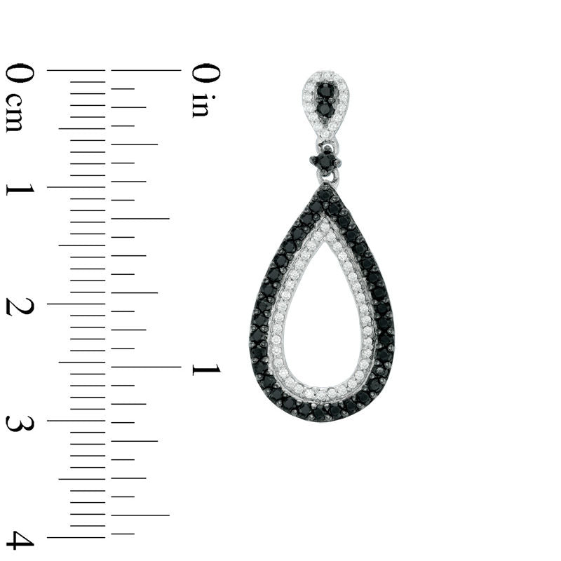 1 CT. T.W. Enhanced Black and White Diamond Open Teardrop Earrings in 10K White Gold