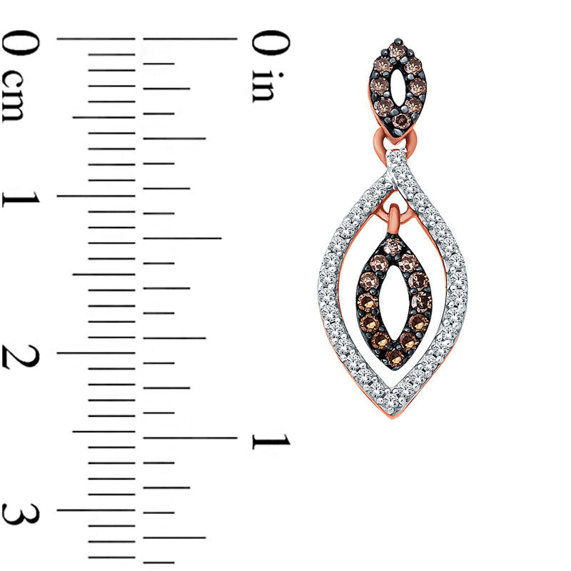 0.33 CT. T.W. Champagne and White Diamond Open Marquise Drop Earrings in 10K Rose Gold