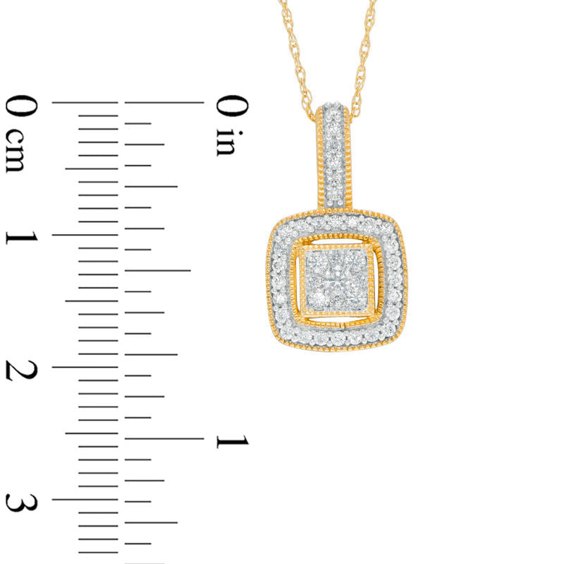 0.33 CT. T.W. Composite Natural Diamond Cushion Frame Antique Vintage-Style Pendant in 10K Yellow Gold