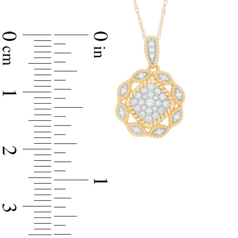 0.13 CT. T.W. Composite Natural Diamond Flower Antique Vintage-Style Pendant in 10K Yellow Gold