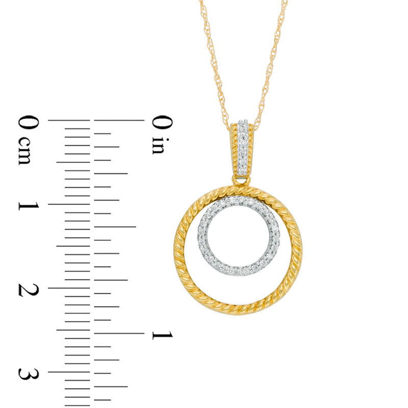 0.1 CT. T.W. Natural Diamond and Rope-Textured Double Circle Pendant in 10K Yellow Gold