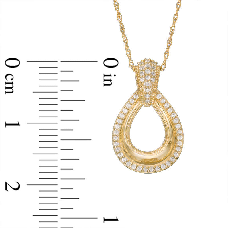 0.13 CT. T.W. Natural Diamond Open Teardrop Antique Vintage-Style Pendant in 10K Yellow Gold