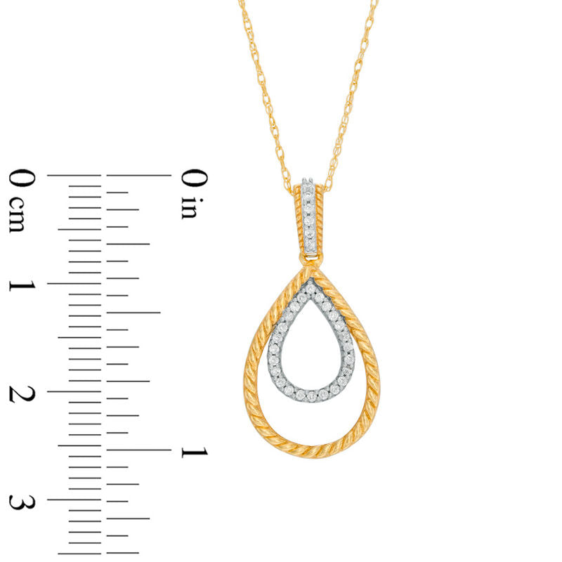 0.1 CT. T.W. Natural Diamond and Rope-Textured Double Teardrop Pendant in 10K Yellow Gold