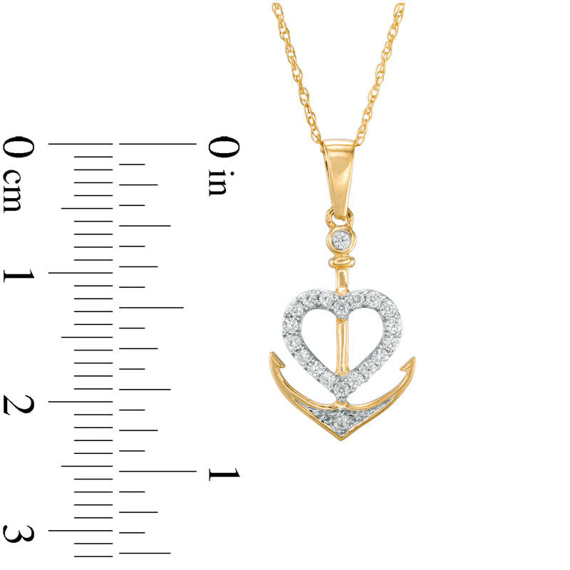 0.13 CT. T.W. Natural Diamond Anchor with Heart Pendant in 10K Yellow Gold