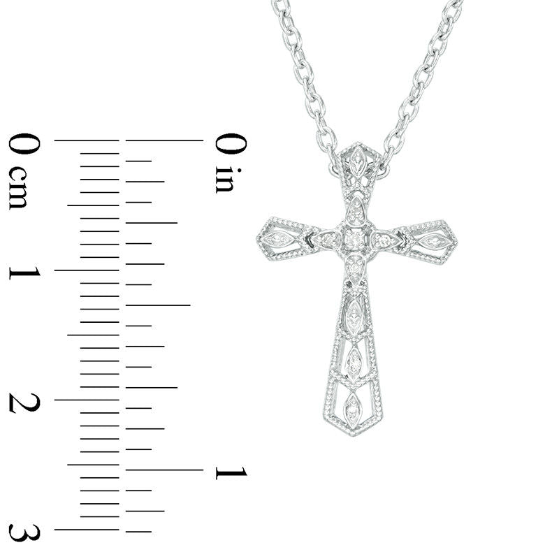 Natural Diamond Accent Antique Vintage-Style Chevron Cross Pendant in Sterling Silver