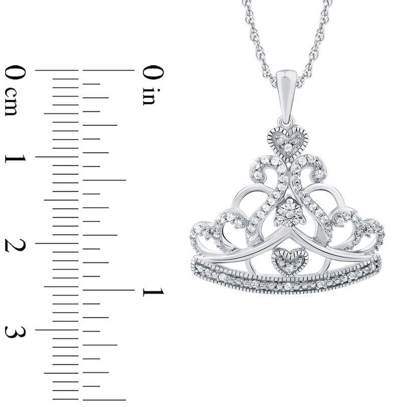 0.17 CT. T.W. Natural Diamond Antique Vintage-Style Heart Crown Pendant in Sterling Silver