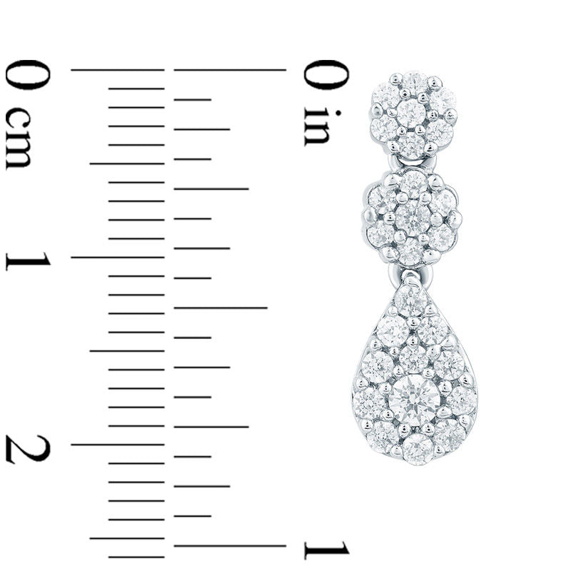 0.75 CT. T.W. Diamond Double Flower Cluster Drop Earrings in 10K White Gold