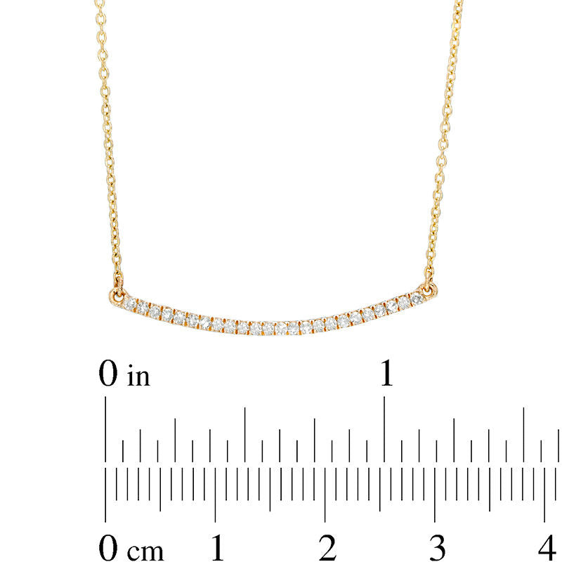 0.13 CT. T.W. Natural Diamond Curved Bar Necklace in 10K Yellow Gold