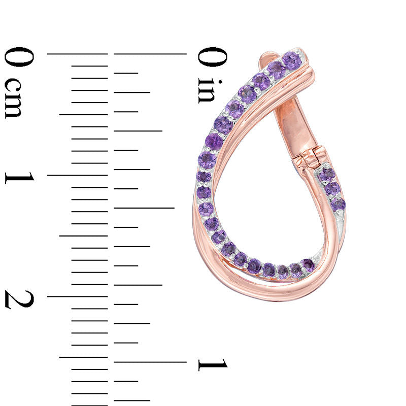 Amethyst Twist Teardrop Hoop Earrings in 10K Rose Gold