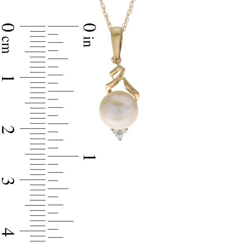 8.0 - 8.5mm Cultured Freshwater Pearl and Natural Diamond Accent Twist Drop Pendant in 10K Yellow Gold