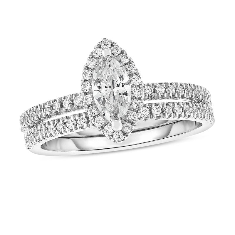 1 CT. T.W. Marquise Diamond Frame Bridal Engagement Ring Set in 14K White Gold