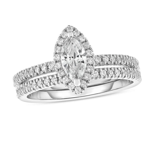 1 CT. T.W. Marquise Diamond Frame Bridal Engagement Ring Set in 14K White Gold