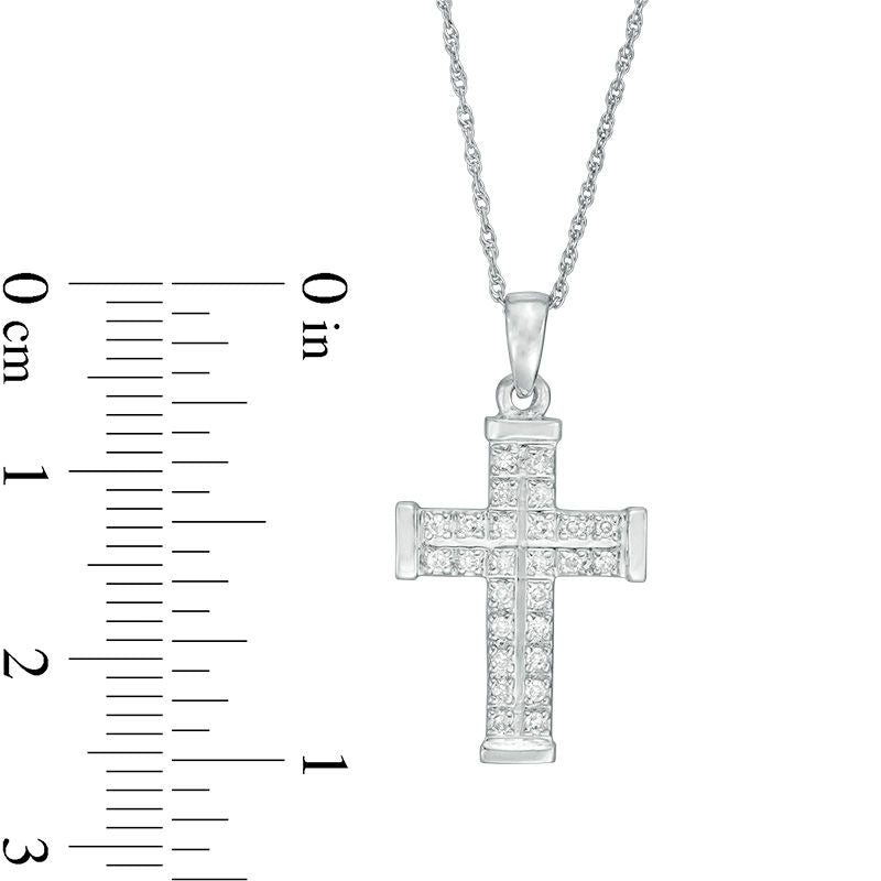 0.13 CT. T.W. Natural Diamond Cross Pendant in 10K White Gold