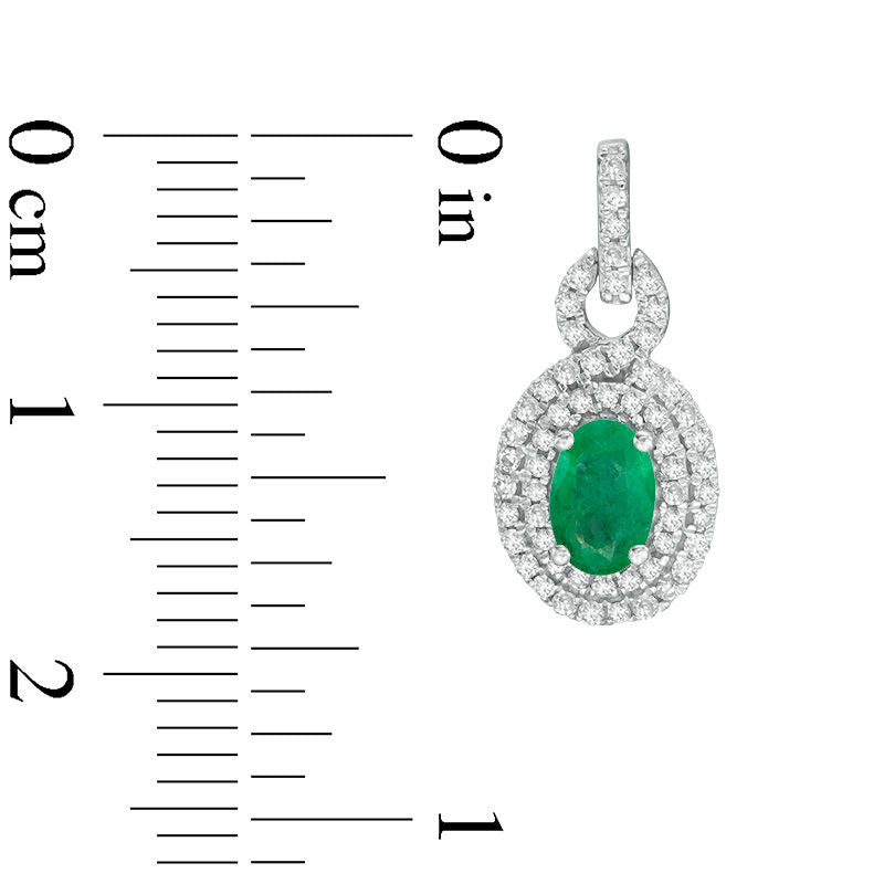 Oval Emerald and 0.5 CT. T.W. Diamond Double Frame Drop Earrings in 10K White Gold