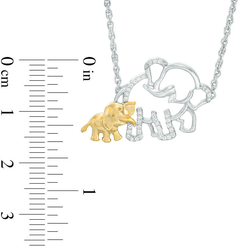 0.1 CT. T.W. Natural Diamond Elephant and Calf Necklace in Sterling Silver and 10K Yellow Gold