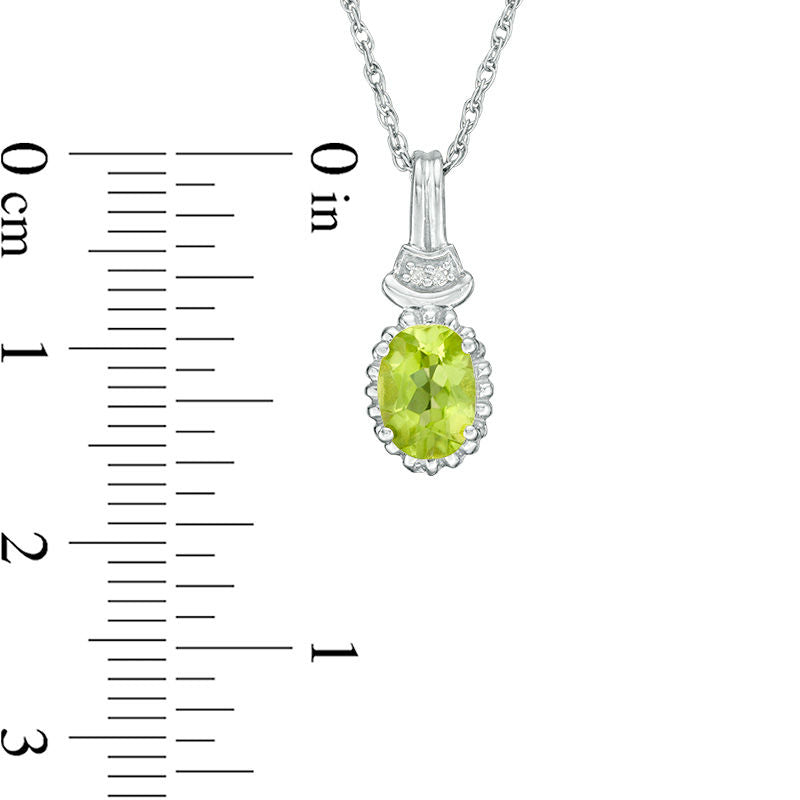 Oval Peridot and Natural Diamond Accent Antique Vintage-Style Drop Pendant in Sterling Silver