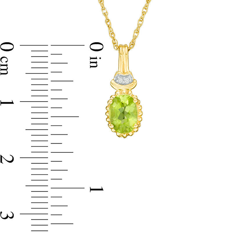 Oval Peridot and Natural Diamond Accent Antique Vintage-Style Drop Pendant in Sterling Silver with 14K Gold Plate