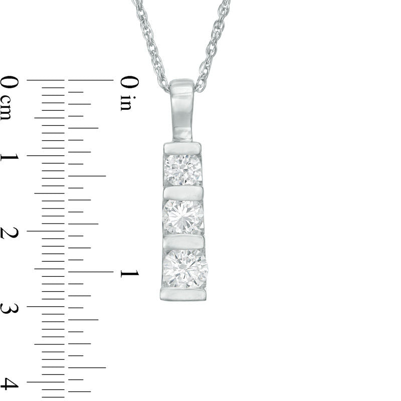 0.5 CT. T.W. Natural Diamond Three Stone Linear Drop Pendant in 10K White Gold