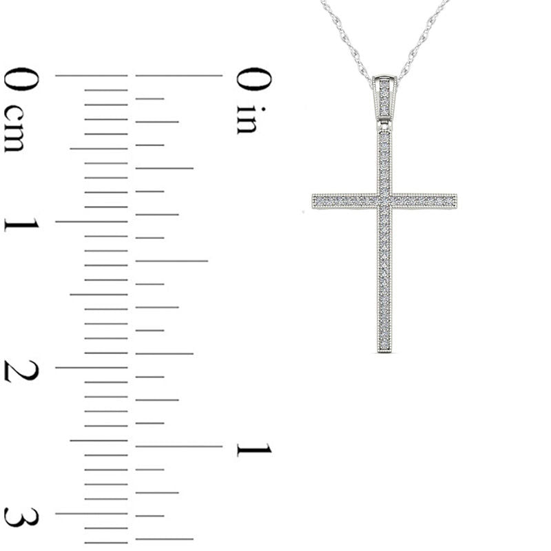 0.13 CT. T.W. Natural Diamond Antique Vintage-Style Cross Pendant in 10K White Gold