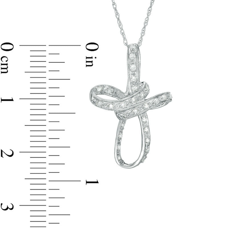 0.2 CT. T.W. Natural Diamond Twist Loop Cross Pendant in 10K White Gold