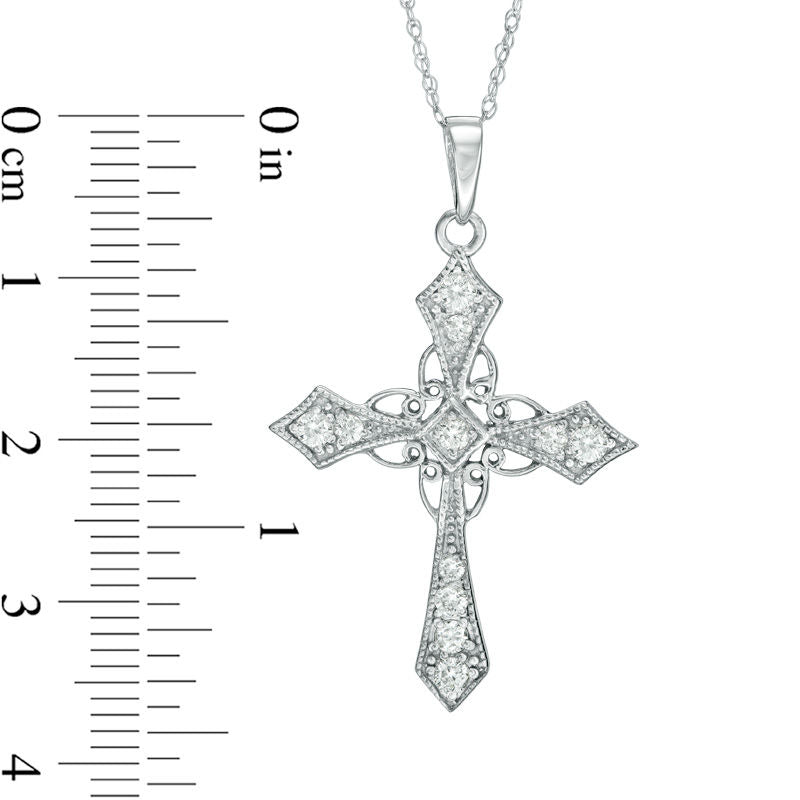 0.38 CT. T.W. Natural Diamond Antique Vintage-Style Cross Pendant in 10K White Gold