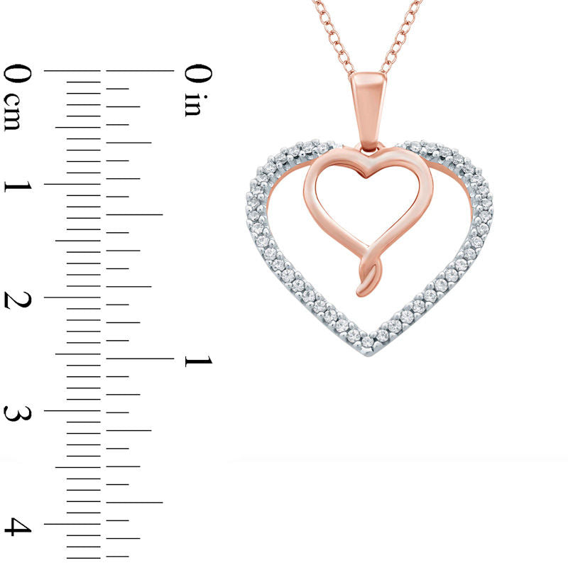 0.13 CT. T.W. Natural Diamond Double Heart Pendant in Sterling Silver and 14K Rose Gold Plate