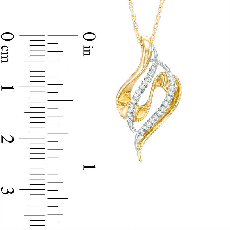 0.1 CT. T.W. Natural Diamond Open Curved Flame Pendant in 10K Two-Tone Gold