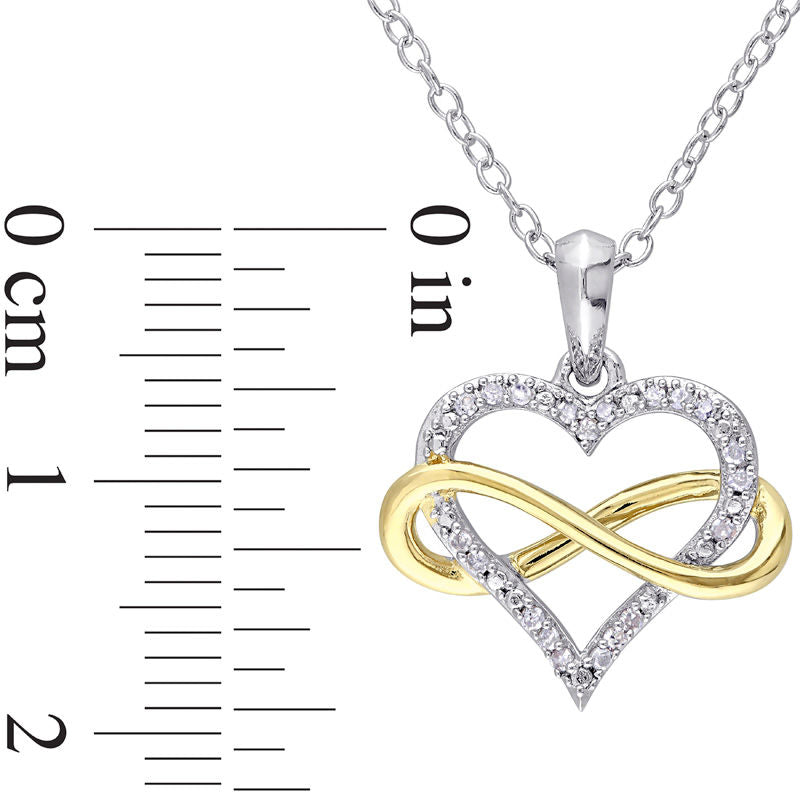 0.1 CT. T.W. Natural Diamond Infinity Heart Pendant in Sterling Silver with Yellow Rhodium