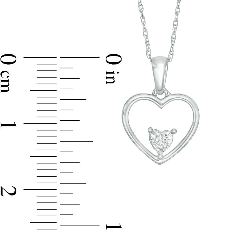 Natural Clarity Enhanced Accent Solitaire Double Heart Pendant in 10K White Gold