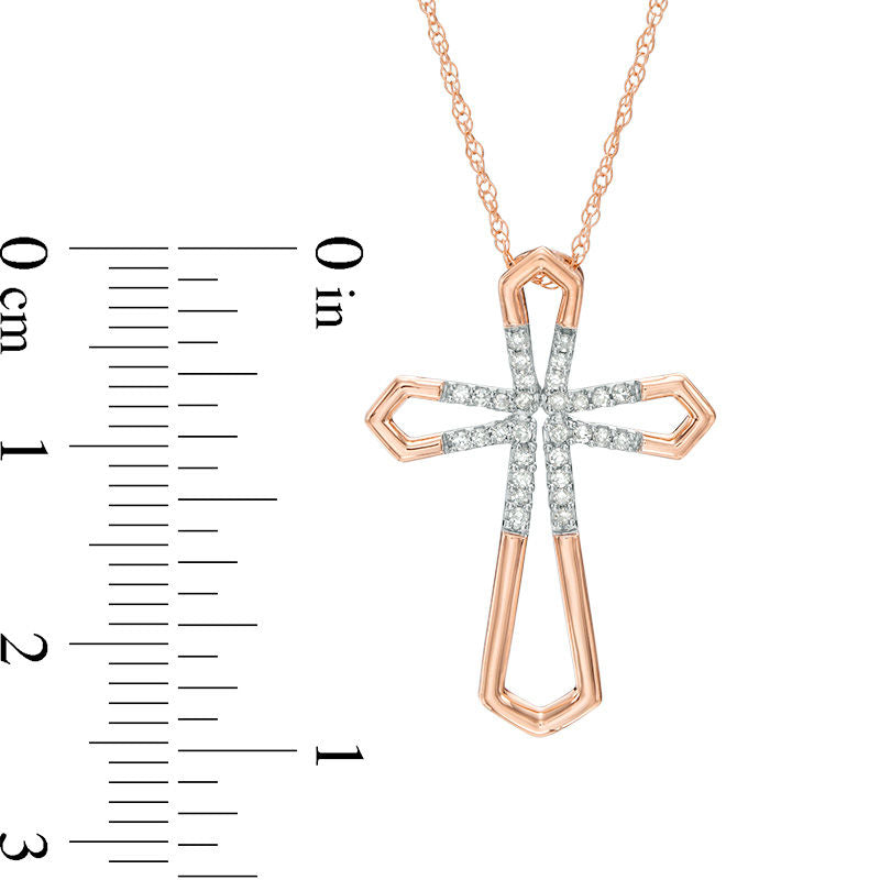 0.1 CT. T.W. Natural Diamond Open Cross Pendant in 10K Rose Gold