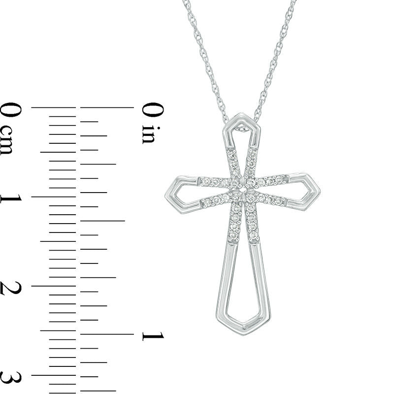 0.1 CT. T.W. Natural Diamond Open Cross Pendant in 10K White Gold