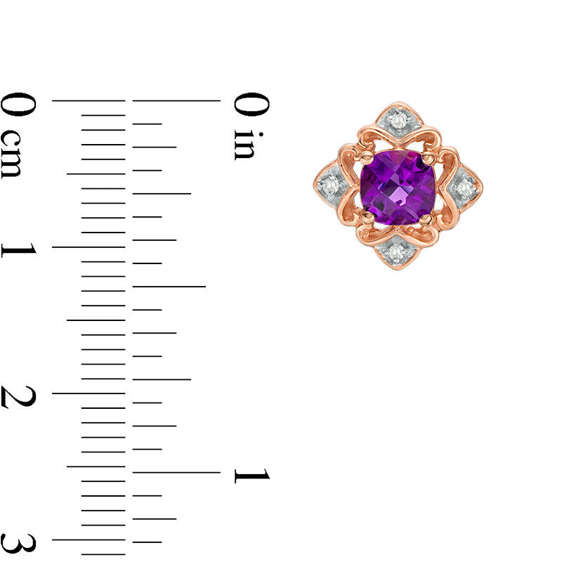 5.0mm Cushion-Cut Amethyst and Diamond Accent Art Deco Stud Earrings in 10K Rose Gold