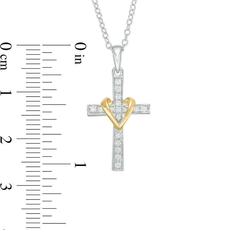 0.1 CT. T.W. Natural Diamond Wrapped Cross Pendant in 10K Two-Tone Gold