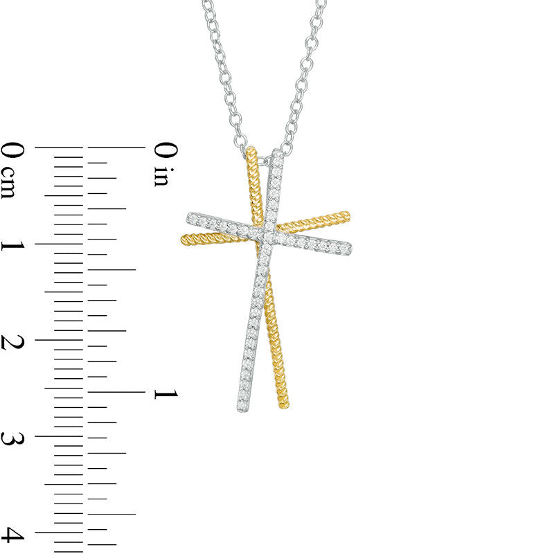 0.17 CT. T.W. Natural Diamond Double Cross Pendant in 10K Two-Tone Gold