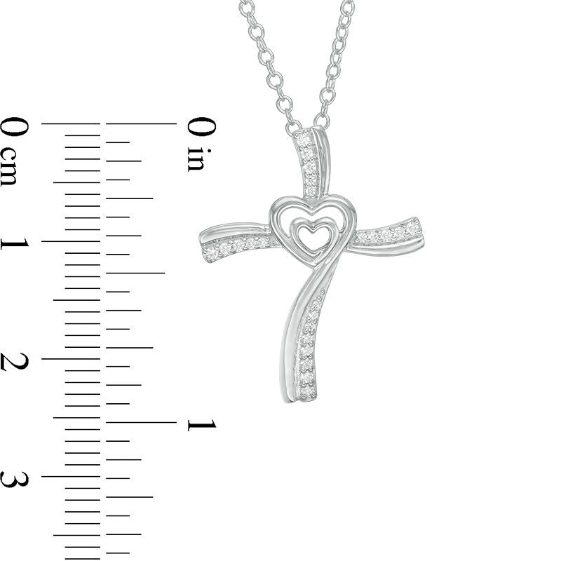 0.1 CT. T.W. Natural Diamond Double Heart Cross Pendant in 10K White Gold