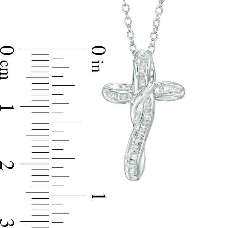 0.2 CT. T.W. Baguette Natural Diamond Cross Pendant in 14K White Gold